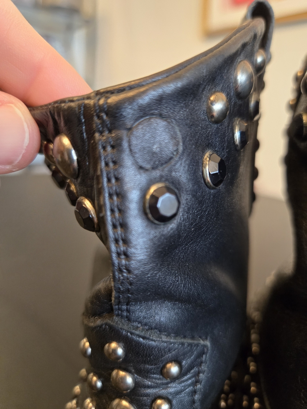 Strategia Made in Italy Black Leather Studded Slouch Boots EU 37 (US 6.5-7) - Picture 8 of 10